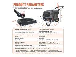 Reboque de Bicicleta 2 em 1, SucceBuy Reboque e Carrinho para Cães e Gatos, Capacidade de 40 kg, Resistente à Água