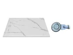 Receptor branco mármore extra-plano em resina SMC cortável, com sifão, 120x90 cm, LYROSA