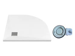 Receptor extraplano para pousar ou encastrar, cortável, em resina SMC em quarto de círculo com sifão - Branco - 80 x 80 cm - SYFORSA