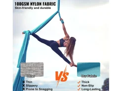 Rede De Yoga Aérea SucceBuy 5,5 Metros, Nylon, Azul, Kit Completo Para Fitness