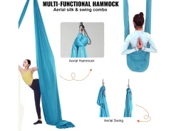 Rede De Yoga Aérea SucceBuy 5,5 Metros, Nylon, Azul, Kit Completo Para Fitness