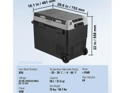 Refrigerador Portátil SucceBuy 58 L, Dupla Zona, Refrigerador Congelador para Carro e Casa