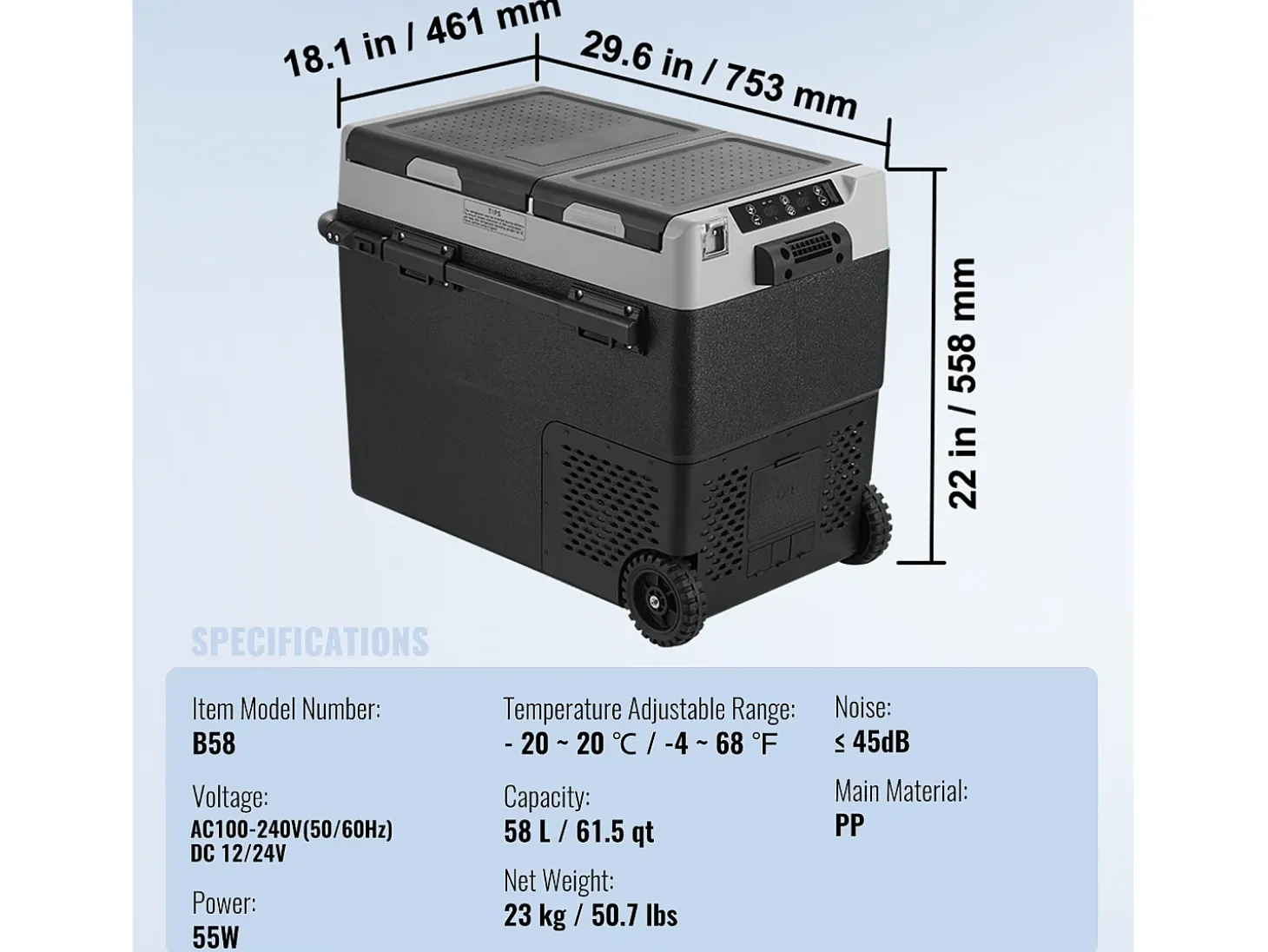 Refrigerador Portátil SucceBuy 58 L, Dupla Zona, Refrigerador Congelador para Carro e Casa