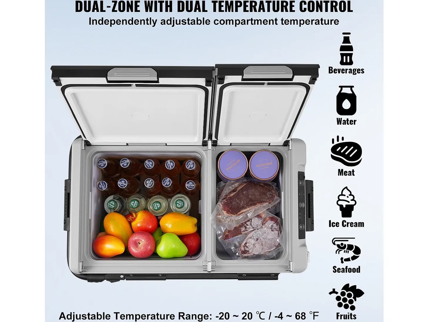 Refrigerador Portátil SucceBuy 58 L, Dupla Zona, Refrigerador Congelador para Carro e Casa