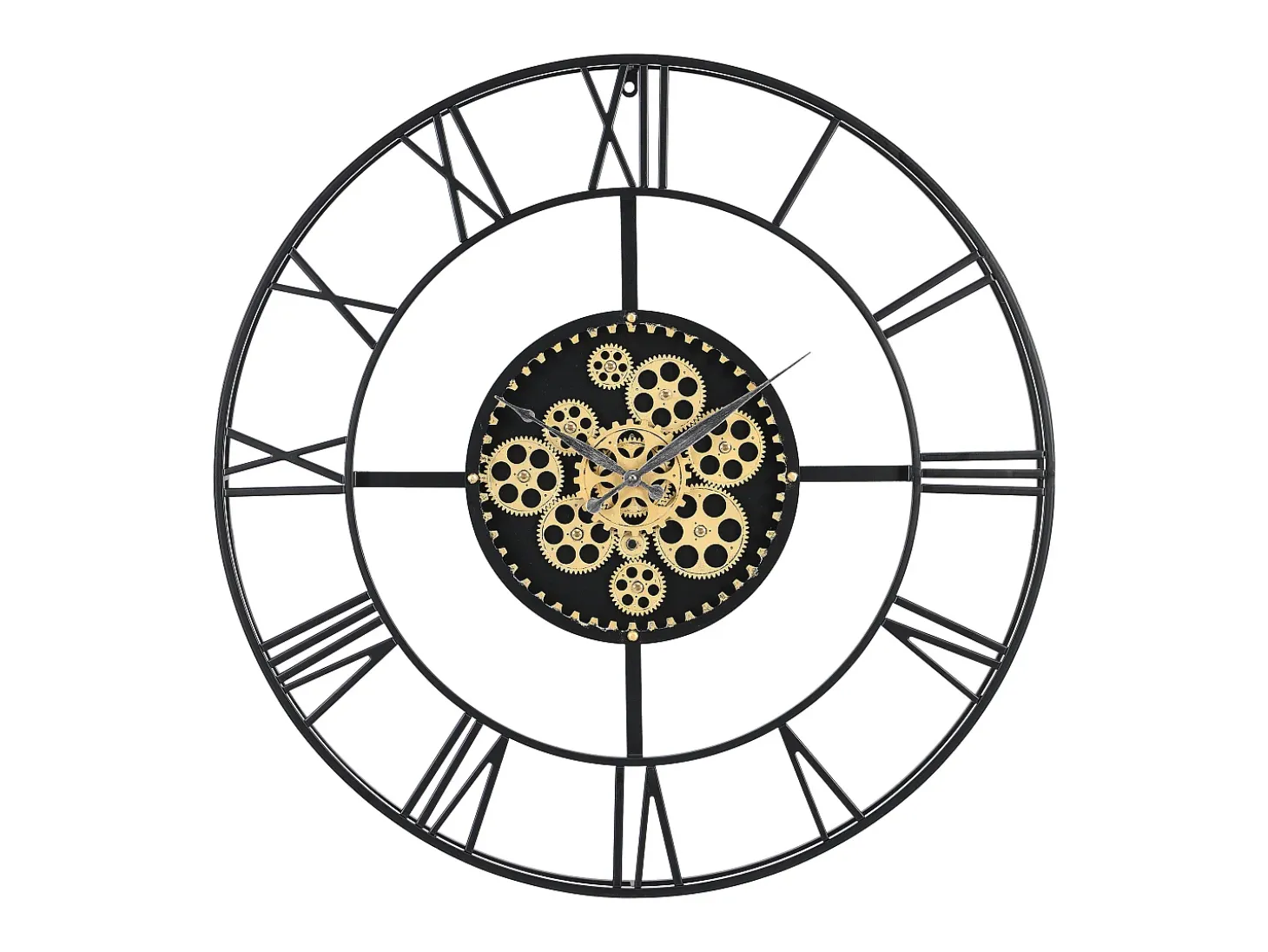 Relógio de parede industrial D. 80 cm metal preto e dourado - KARIAL