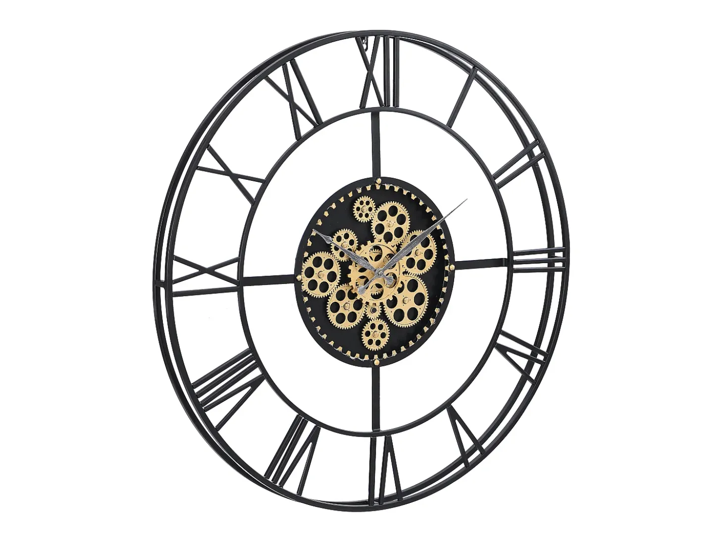Relógio de parede industrial D. 80 cm metal preto e dourado - KARIAL