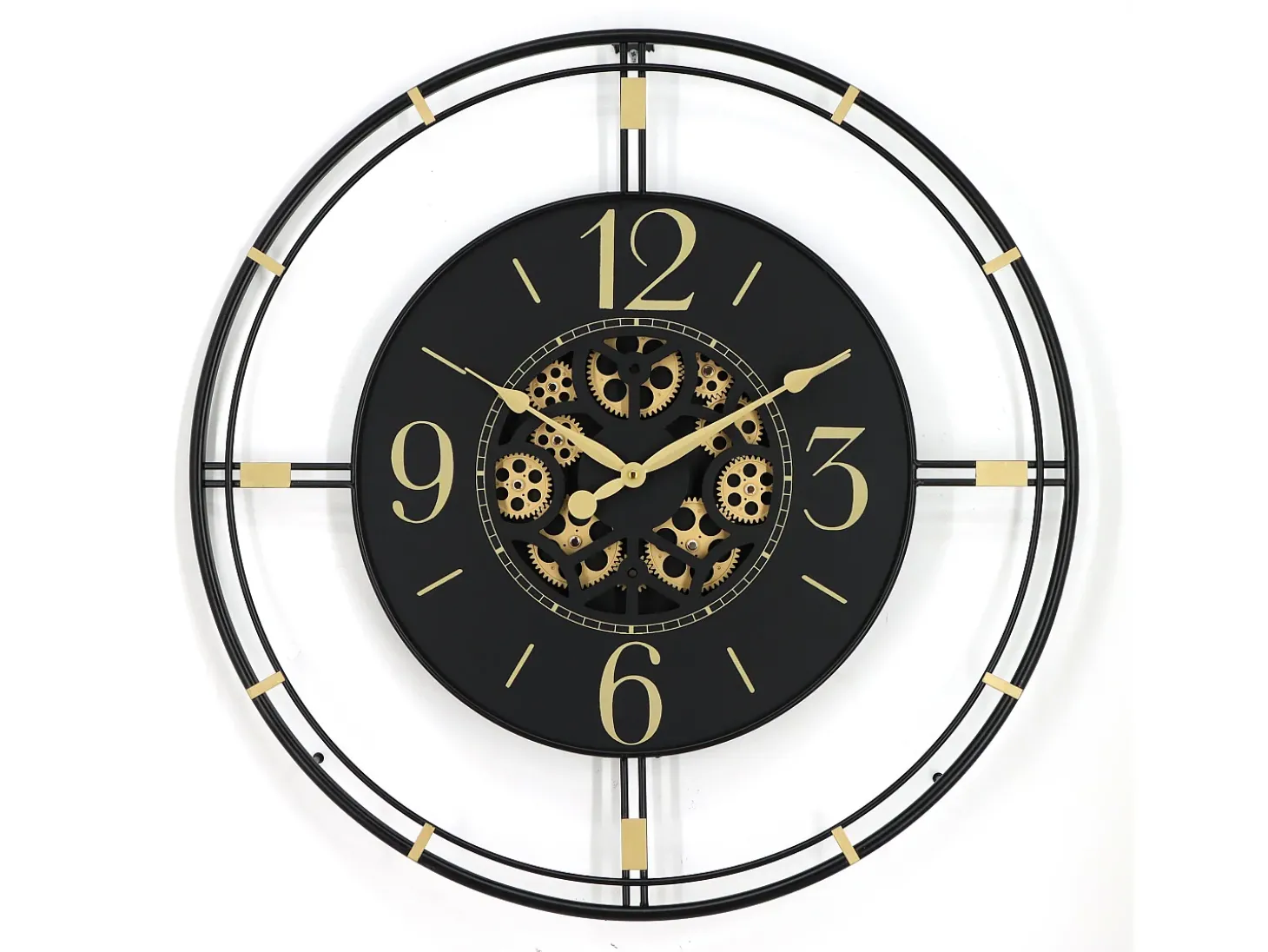 Relógio de parede industrial engrenagem metal D70 cm preto e dourado - SEDONA