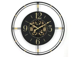 Relógio de parede industrial engrenagem metal D70 cm preto e dourado - SEDONA