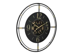 Relógio de parede industrial engrenagem metal D70 cm preto e dourado - SEDONA