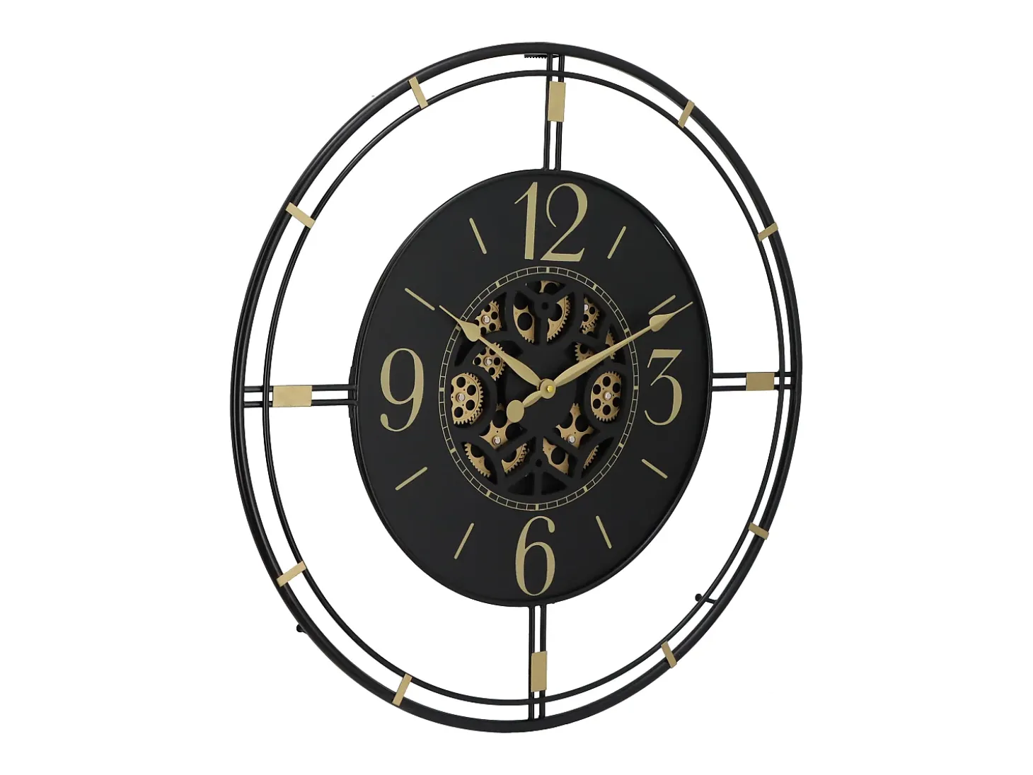 Relógio de parede industrial engrenagem metal D70 cm preto e dourado - SEDONA