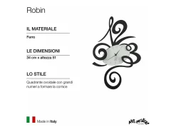 Relógio de parede Robin preto Ø45 em aço, estilo minimalista e silencioso, ideal para casa e escritório, feito na Itália