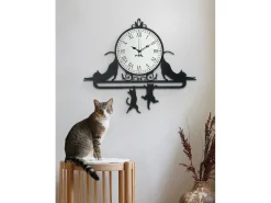 Relógio parede ferro Cattitude 62x52 cm com gatos decorativos Mostrador branco com números romanos Design elegante Fabricado na Itália