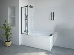Resguardo de banheira dobrável metal preto fosco estilo atelier 80 x 140 cm DISTRICT