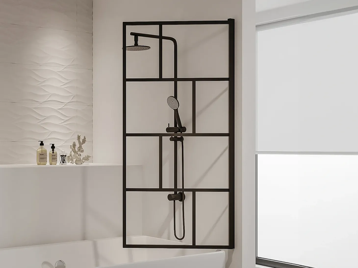 Resguardo de banheira giratório vidro e metal estilo industrial L70 x A140 cm RIVANON