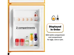 Retro Fridge A86x45Lcm - 2 portas LED Frigorífico Congelador 60L + 22L Congelador, 163kWh/ano, Duplo Suporte para Ovos e Três Prateleiras Internas - amarelo