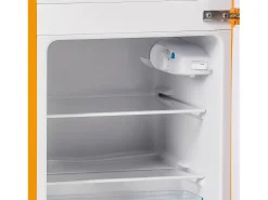 Retro Fridge A86x45Lcm - 2 portas LED Frigorífico Congelador 60L + 22L Congelador, 163kWh/ano, Duplo Suporte para Ovos e Três Prateleiras Internas - amarelo