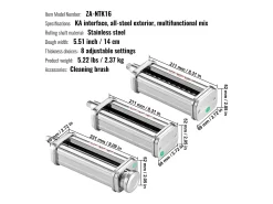 Rolo de Massa SucceBuy Pacote de 3 Acessórios para Massa para Misturador KitchenAid Conjunto de Cortamassa com Rolos