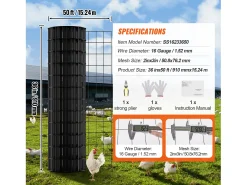 Rolo de Tela Metálica Galvanizada SucceBuy Hardware Cloth, Arame para Galinhas Calibre 16, Tela Metálica Revestida de Vinil
