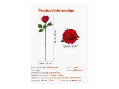 Rosa Artificial SucceBuy Flores Artificiais 508 mm Buquês de Flores Artificiais, Aparência Realista com Cabeça de Rosa 70 mm Vermelho, Lote de 500
