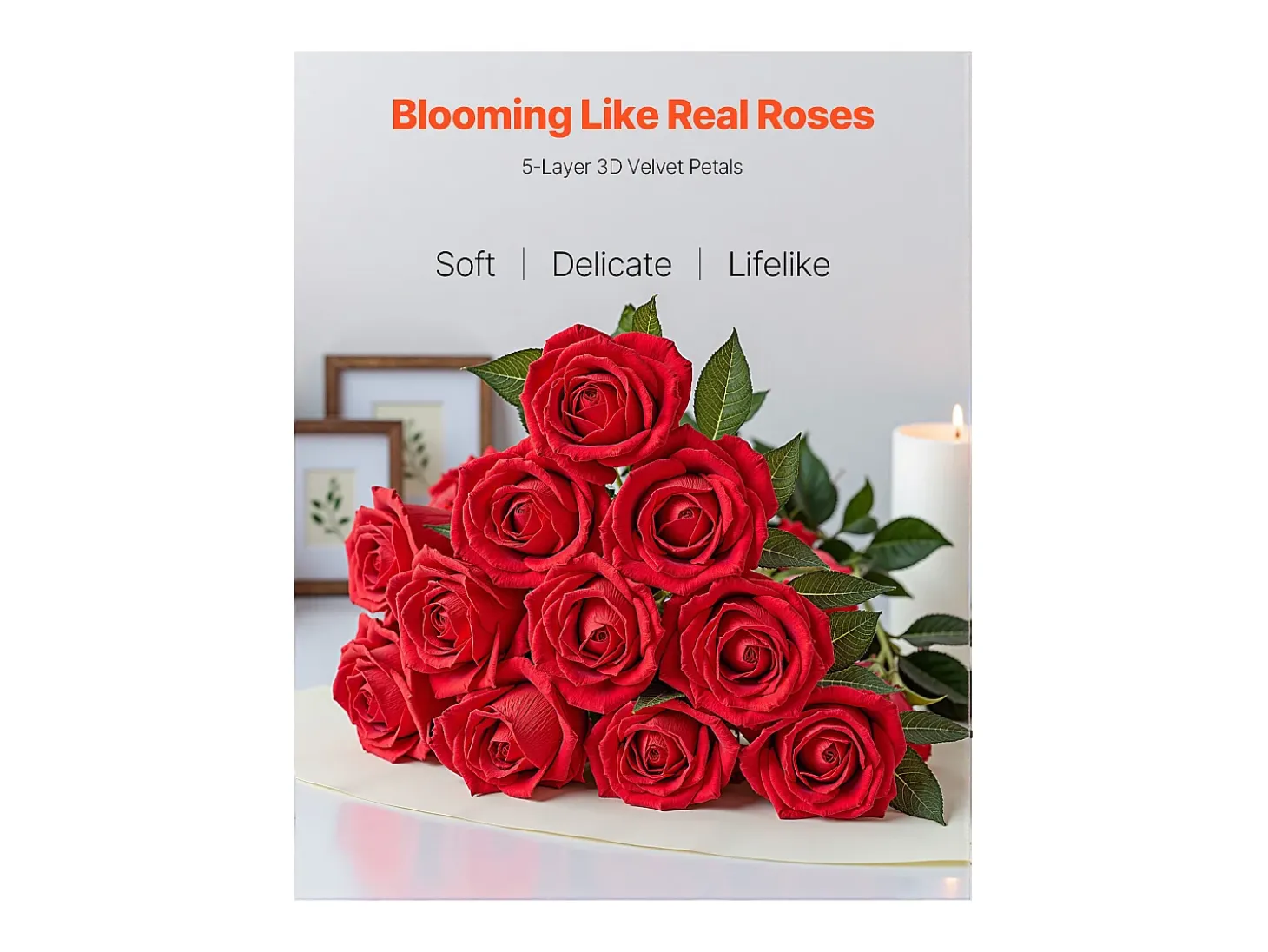 Rosa Artificial SucceBuy Flores Artificiais 508 mm Buquês de Flores Artificiais, Aparência Realista com Cabeça de Rosa 70 mm Vermelho, Lote de 500