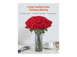 Rosa Artificial SucceBuy Flores Artificiais 508 mm Buquês de Flores Artificiais, Aparência Realista com Cabeça de Rosa 70 mm Vermelho, Lote de 500