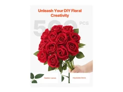 Rosa Artificial SucceBuy Flores Artificiais 508 mm Buquês de Flores Artificiais, Aparência Realista com Cabeça de Rosa 70 mm Vermelho, Lote de 500
