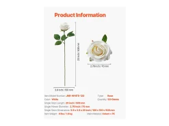 Rosa Artificial SucceBuy Flores Artificiais 508 mm, Buquês de Flores Falsas Aspecto Realista com Cabeça de Rosa 70 mm, Lote de 120, Branco
