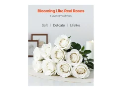 Rosa Artificial SucceBuy Flores Artificiais 508 mm, Buquês de Flores Falsas Aspecto Realista com Cabeça de Rosa 70 mm, Lote de 120, Branco