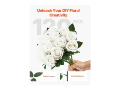 Rosa Artificial SucceBuy Flores Artificiais 508 mm, Buquês de Flores Falsas Aspecto Realista com Cabeça de Rosa 70 mm, Lote de 120, Branco