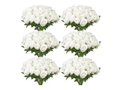 Rosa Artificial SucceBuy Flores Artificiais 508 mm, Buquês de Flores Falsas Aspecto Realista com Cabeça de Rosa 70 mm, Lote de 120, Branco