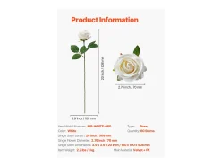 Rosa Artificial SucceBuy Flores Artificiais 508 mm, Buquês de Flores Falsas Aspecto Realista com Cabeça de Rosa 70 mm, Lote de 60, Branco