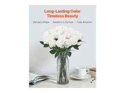 Rosa Artificial SucceBuy Flores Artificiais 508 mm, Buquês de Flores Falsas Aspecto Realista com Cabeça de Rosa 70 mm, Lote de 60, Branco