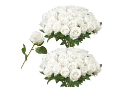 Rosa Artificial SucceBuy Flores Artificiais 508 mm, Buquês de Flores Falsas Aspecto Realista com Cabeça de Rosa 70 mm, Lote de 60, Branco