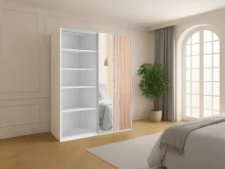 roupeiro 2 portas com espelho L203 cm em branco e natural claro - ADOSILA