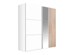 roupeiro 2 portas com espelho L203 cm em branco e natural claro - ADOSILA