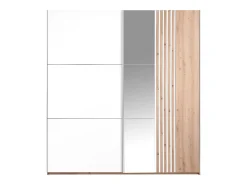 roupeiro 2 portas com espelho L203 cm em branco e natural claro - ADOSILA
