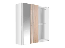 roupeiro 2 portas com espelho L203 cm em branco e natural claro - ADOSILA