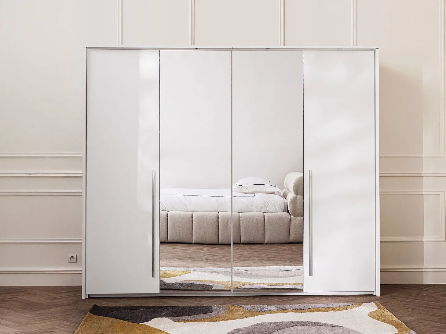 Roupeiro 2 portas com espelho e LEDs C255 cm cor branca INGINA