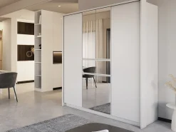 Roupeiro 6 portas e 1 gaveta com espelho C200 cm cor branco ZADIA
