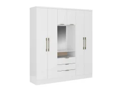 Roupeiro 6 portas e 3 gavetas com espelho C180 cm branco ELORIO