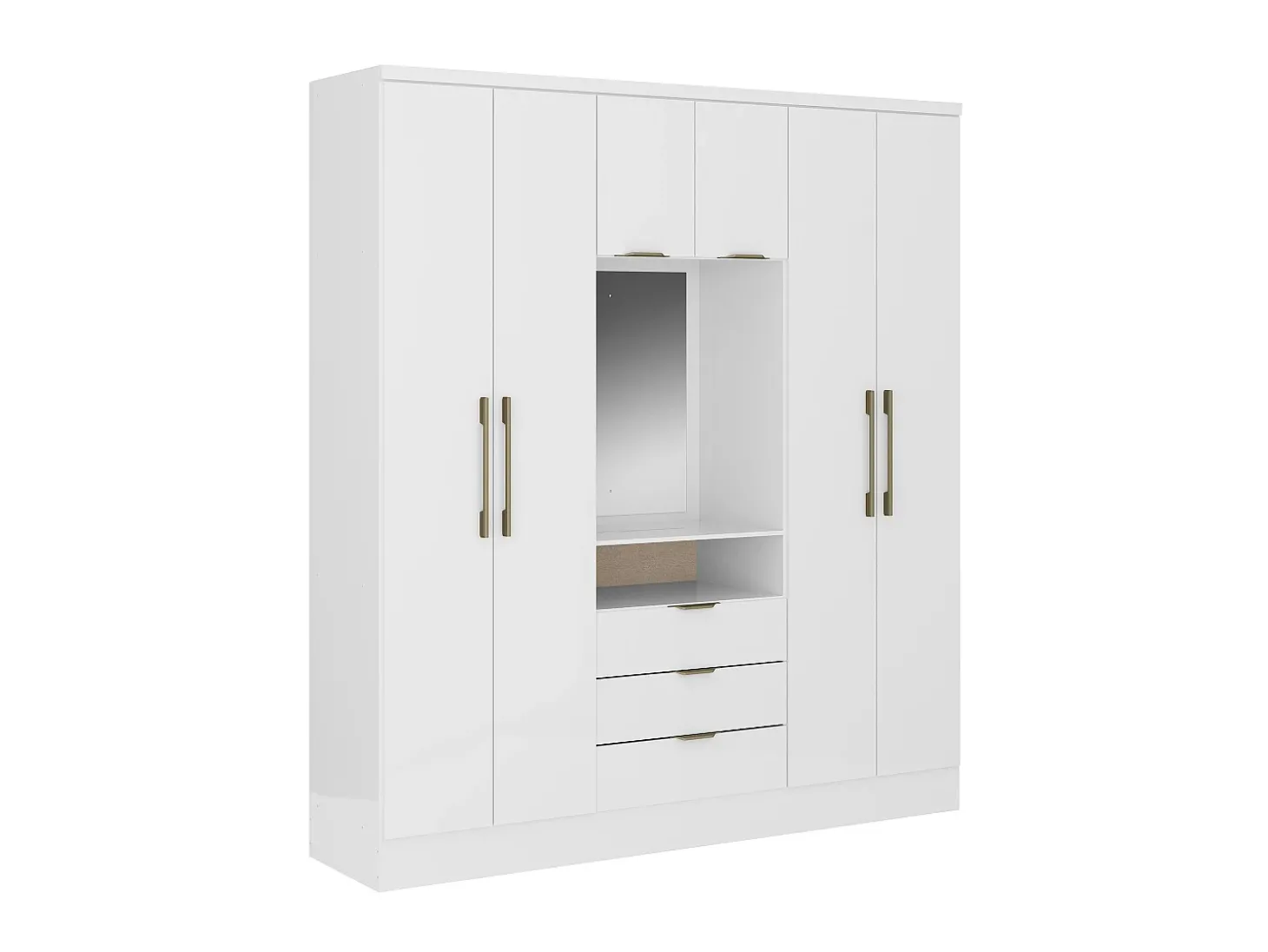 Roupeiro 6 portas e 3 gavetas com espelho C180 cm branco ELORIO