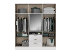 Roupeiro 6 portas e 3 gavetas com espelho C180 cm branco ELORIO