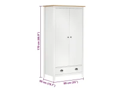 Roupeiro 2 portas Hill 89x50x170 cm pinho maciço branco