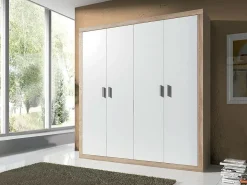 Roupeiro 4 Portas Kiara, Carvalho e Branco 210x196x48cm