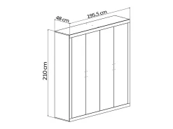 Roupeiro 4 Portas Kiara, Carvalho e Branco 210x196x48cm