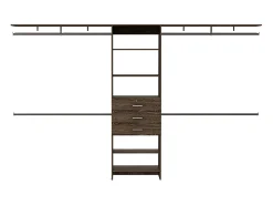 Roupeiro aberto Plego, com 3 gavetas, prateleira e calhas para pendurar, 187.45 cm X 299.97 cm X 41.40 cm , Castanho