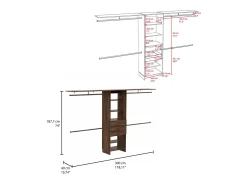 Roupeiro aberto Plego, com 3 gavetas, prateleira e calhas para pendurar, 187.45 cm X 299.97 cm X 41.40 cm , Castanho