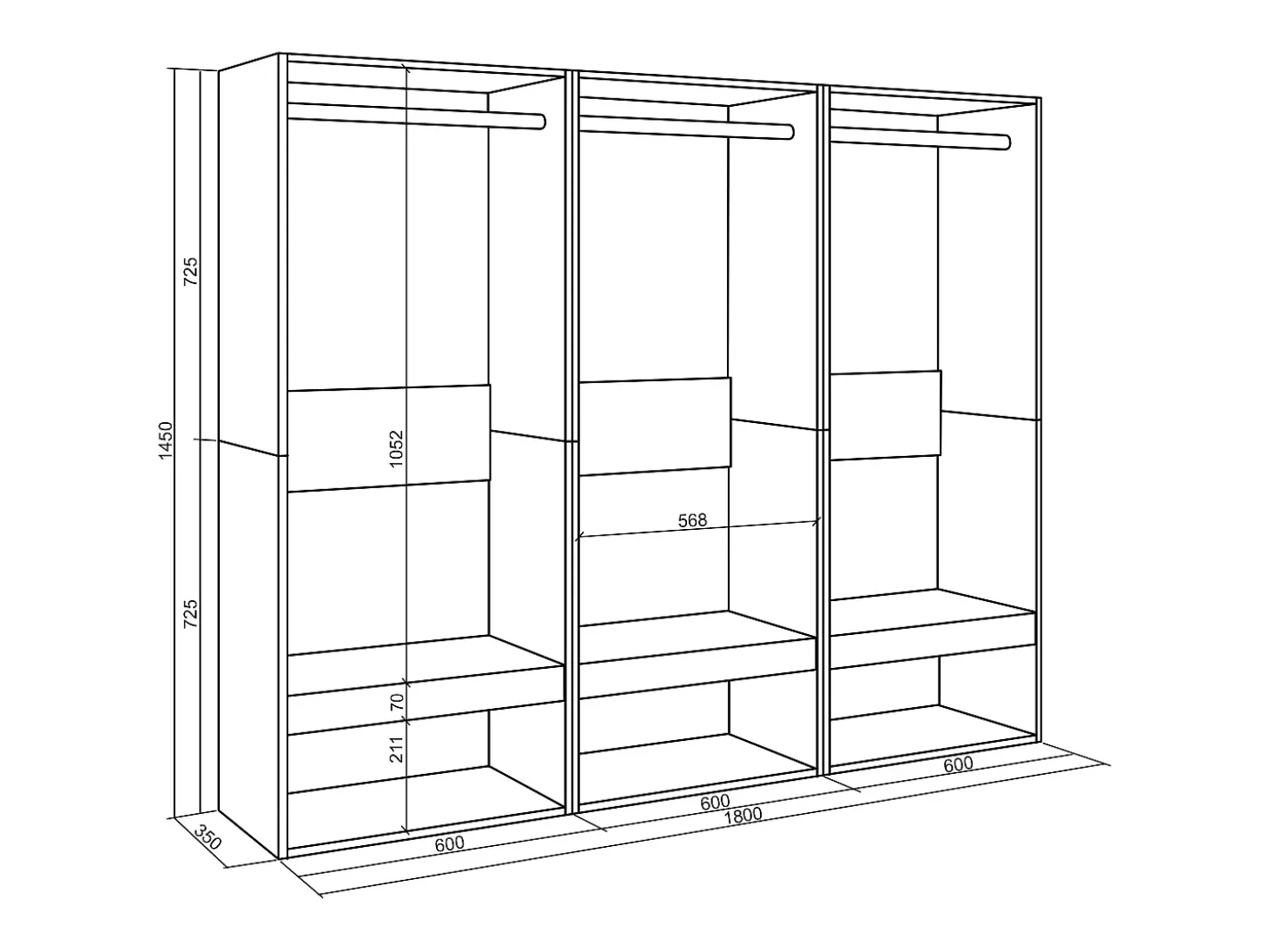Roupeiro aberto, 180x35x145cm, Para quarto, dormitório, Barra e Prateleira, Branco