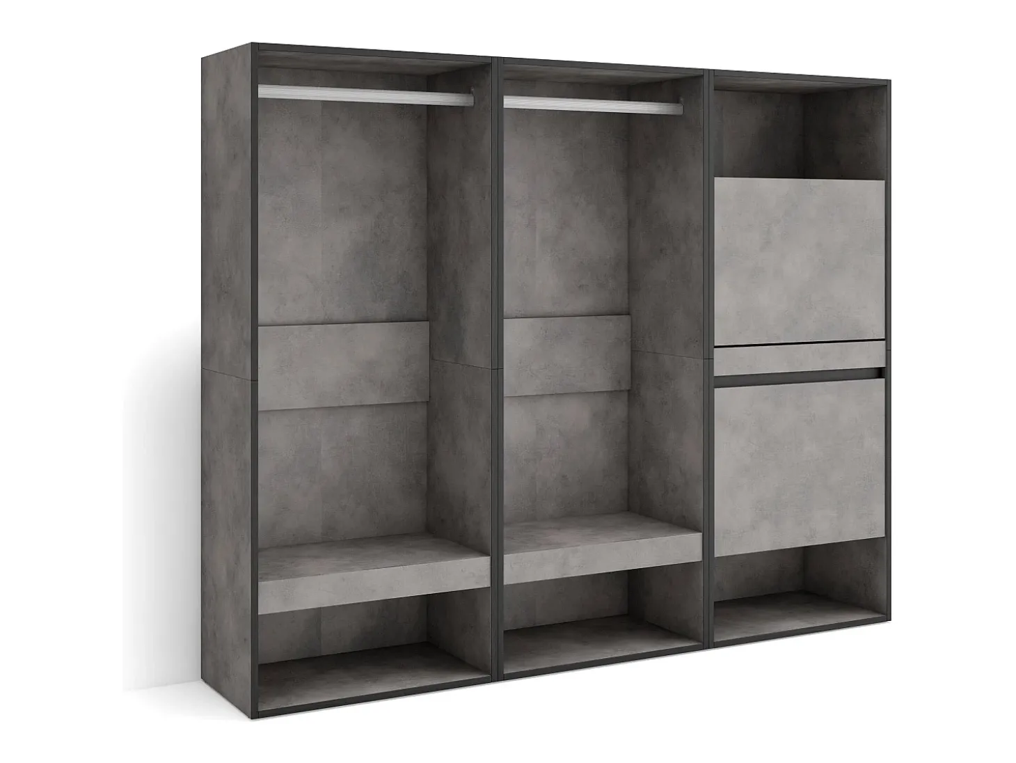 Roupeiro aberto, 180x35x145cm, Para quarto, dormitório, Sapateira, Cimento