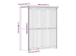 Roupeiro BODO 146x53,5x173 cm madeira de pinho maciça branco